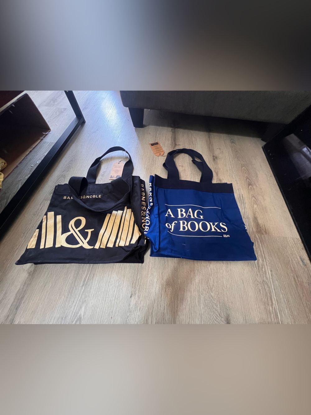 Pair of Barnes and Noble medium size canvas tote Blue and black